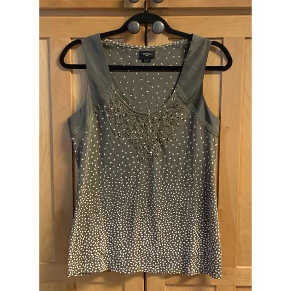 Anthropologie Deletta Tank Small Womens Army Green & Beige with Embellishments - Picture 1 of 9